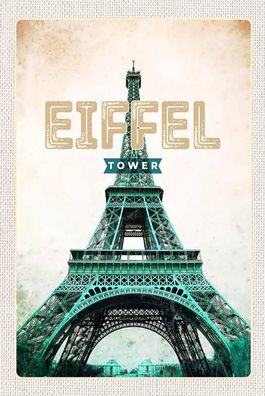 Holzschild Holzbild 18x12 cm Eiffel Tower Retro Tourismus