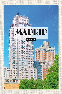 Holzschild Holzbild 18x12 cm Madrid Spanien Hochhaus Architektur
