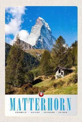 Holzschild 18x12 cm - Matterhorn Schweiz Wald Schnee