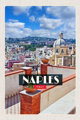 Holzschild Holzbild 18x12 cm Naples Italy Neapel Panorama Himmel