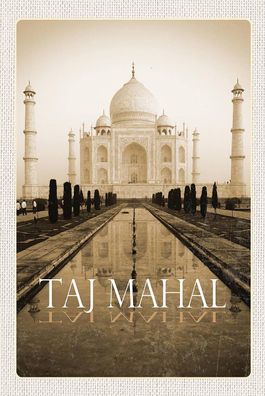 Holzschild Holzbild 18x12 cm Indien schwarz weiß Taj Mahal