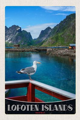Blechschild 18x12 cm Lofoten Island Norwegen Fluss Häuschen