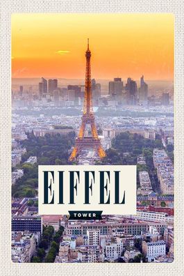 Blechschild 18x12 cm Eiffel Tower Sonnenuntergang Stadt