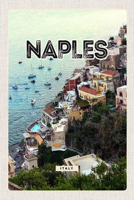 Holzschild Holzbild 18x12 cm Naples Italy Neapel Italien Panorama