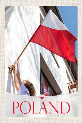 Holzschild 18x12 cm - Polen Europa Flagge Haus