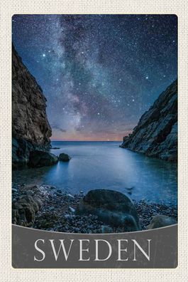 Holzschild 18x12 cm - Schweden Strand Gebirge Sterne