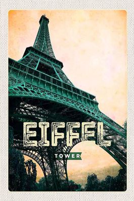 Blechschild 18x12 cm Eiffel Tower Retro Bild Reiseziel
