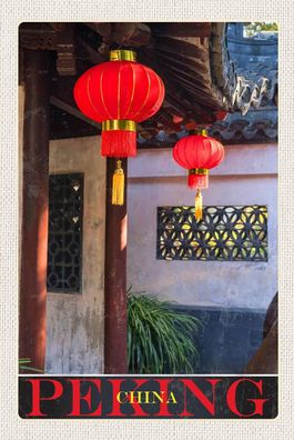 Holzschild Holzbild 18x12 cm Peking China Kultur rote Laterne