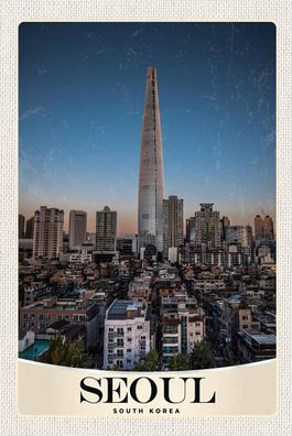 Holzschild Holzbild 18x12 cm Seoul Süd Korea Wolkenkratzer Stadt