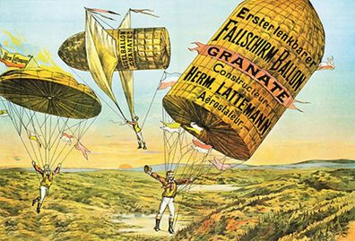 Blechschild 20x30 cm Fallschirm erste lenkbarer Ballon