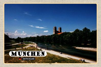 Blechschild 18x12 cm München Isar Schloss Fluss