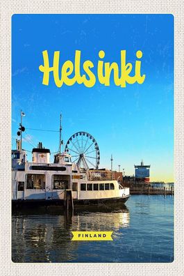 Blechschild 18x12 cm Helsinki Finnland Schiff Riesenrad