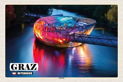 Holzschild 18x12 cm - Graz Österreich Murinsel See