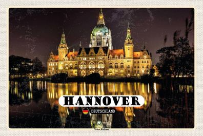 Blechschild 18x12 cm Hannover Neues Rathaus Abend
