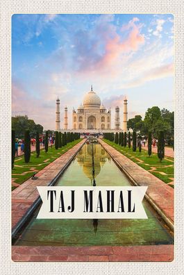 Holzschild Holzbild 18x12 cm Indien Taj Mahal Agra Garten Bäume