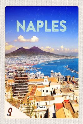 Blechschild 18x12 cm Retro Naples Italy Neapel Panorama Meertinsign