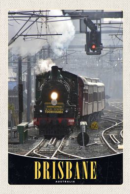 Holzschild Holzbild 18x12 cm Brisbane Australien Lokomotive