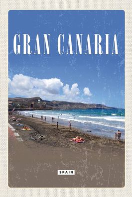 Holzschild 18x12 cm - Gran Canaria Spain Meer Strand Retro