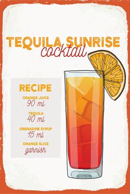 Blechschild 18x12 cm Tequila Sunrise Cocktail Recipe