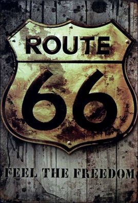 Holzschild 20x30 cm - Route 66 Feel The Freedom