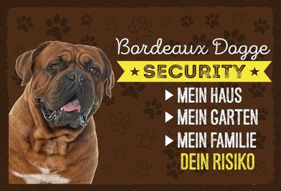Holzschild 18x12 cm - Bordeaux Dogge Security dein Risiko
