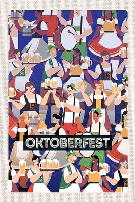 Holzschild Holzbild 18x12 cm Oktoberfest Trommel Tanzen Trinken