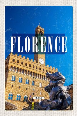Holzschild Holzbild 18x12 cm Florence Italy Retro Uhrturm Toscana
