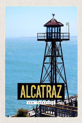 Holzschild 18x12 cm - San Francisco Alcatraz Meer Turm