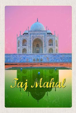 Holzschild Holzbild 18x12 cm Indien Asien Taj Mahal Agra Yamuna