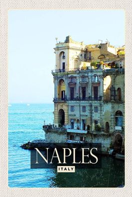 Holzschild Holzbild 18x12 cm Naples Italy Neapel Panorama Meer