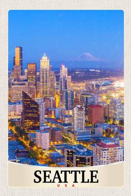 Blechschild 18x12 cm Seattle USA Amerika Stadt Abend