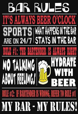 Holzschild 18x12 cm - Bar rules Bier my bar my rules