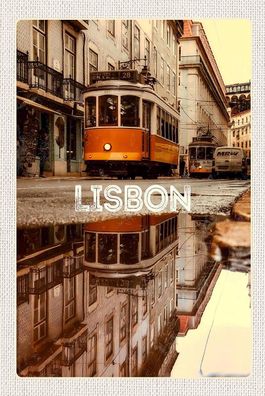 Holzschild 18x12 cm - Lissabon Europa Straßenbahn Stadt