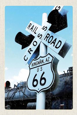 Holzschild Holzbild 18x12 cm Amerika Route 66 Kingman AZ Crossing
