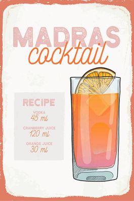 Blechschild 18x12 cm Madras Cocktail Recipe Vodka