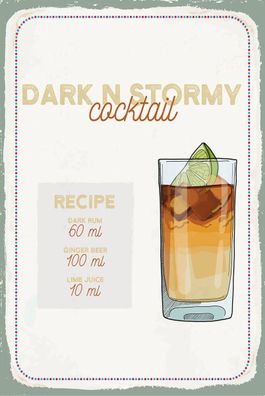 Holzschild Holzbild 18x12 cm Dark n Stormy Cocktail Recipe