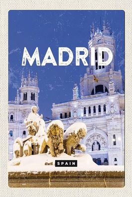 Blechschild 18x12 cm Madrid Spanien Winter Nacht Trip