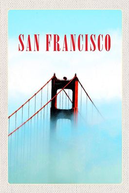 Holzschild 18x12 cm - San Francisco Brücke Himmel Blau