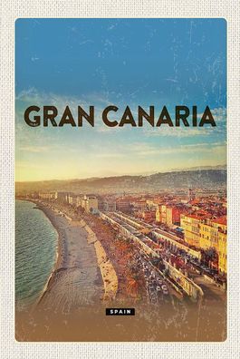 Holzschild Holzbild 18x12 cm Gran Canaria Spain Panoramablick Meer