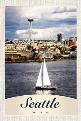 Blechschild 18x12 cm Seattle USA Boot Schiff Stadt