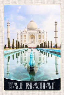 Holzschild Holzbild 18x12 cm Taj Mahal Indien Vordergarten