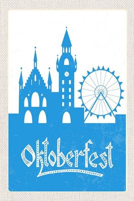 Holzschild Holzbild 18x12 cm München Oktoberfest Riesenrad blau