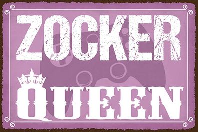 Holzschild 18x12 cm - Zocker Queen Gamer