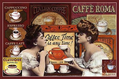 Blechschild 18x12 cm Coffee Roma time is any time