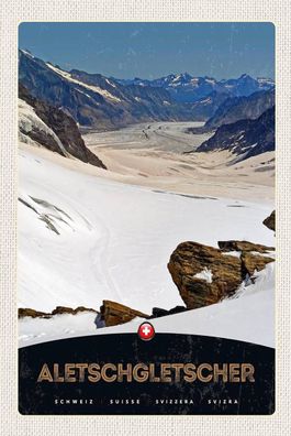 Blechschild 18x12 cm Aletschgletscher Schweiz Schnee
