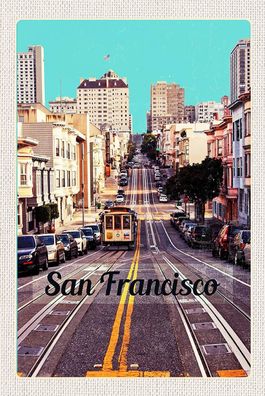 Holzschild 18x12 cm - San Francisco Stadt Straße Straßenbahn