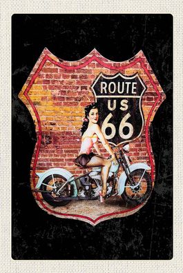 Holzschild Holzbild 18x12 cm USA Amerika Route US 66 Motorrad Frau