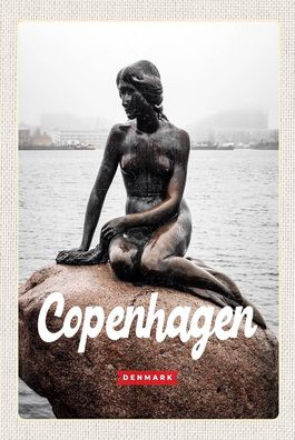 Holzschild Holzbild 18x12 cm Copenhagen Denmark Meerjungfrau