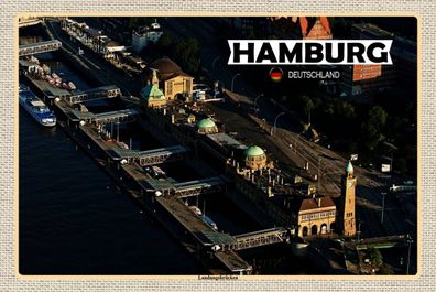 Blechschild 18x12 cm Hamburg Blick auf Landungsbrücken