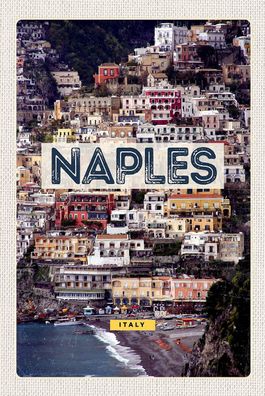Holzschild Holzbild 18x12 cm Naples Italy Neapel guide of city Meer